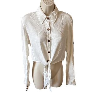 Faithful Tye Brand Women's White Button-Up Tie Front Shirt